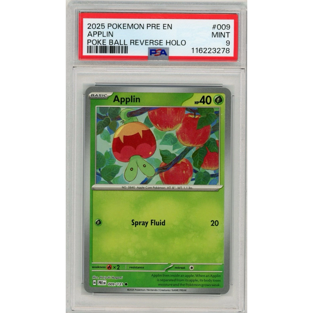 2025 Pokemon Prismatic Evolutions Applin Poke Ball Reverse Holo #009 PSA 9 Mint