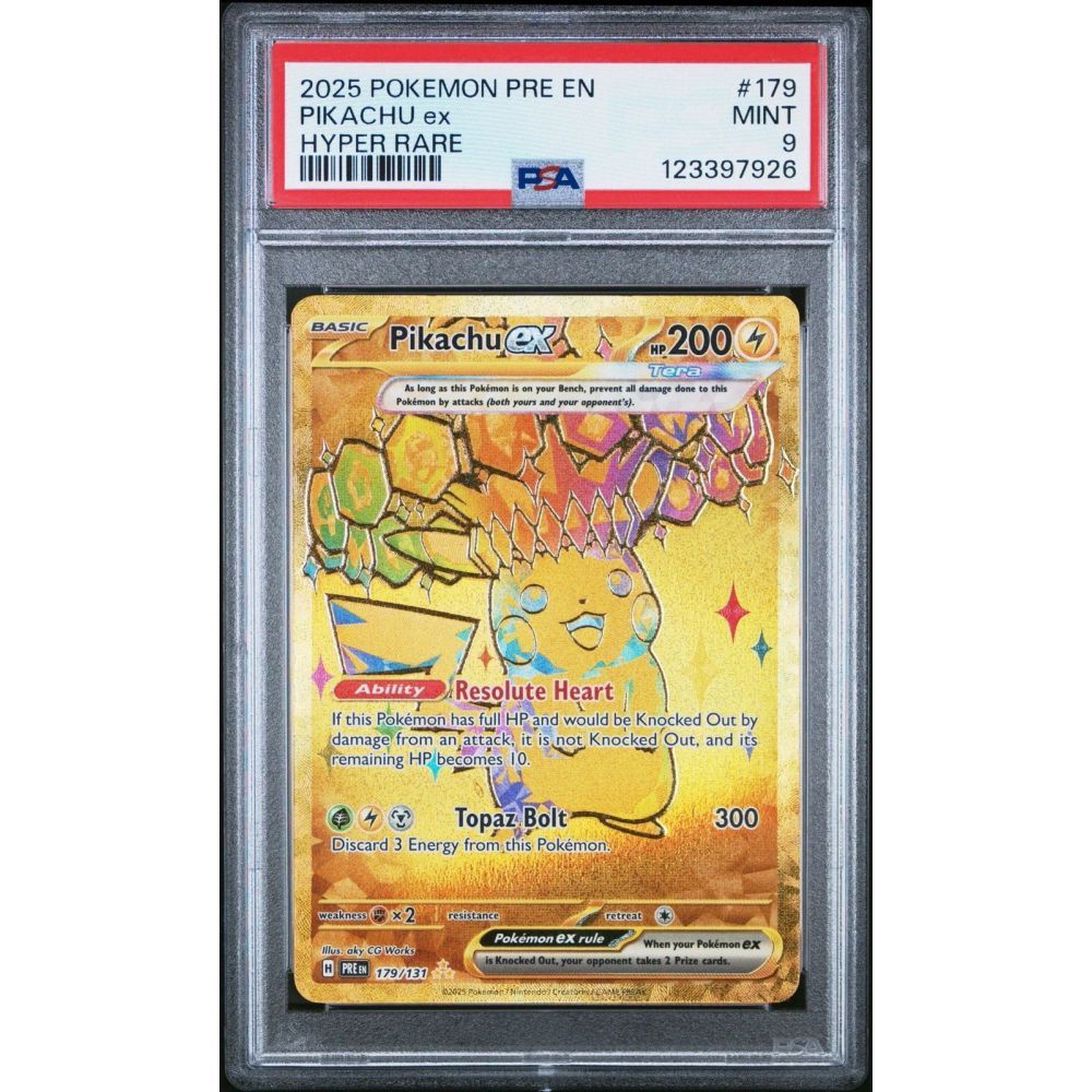 PSA - 9 MINT 2025 POKEMON PRE EN-PRISMATIC EVOLUTIONS 179 PIKACHU EX HYPER RARE