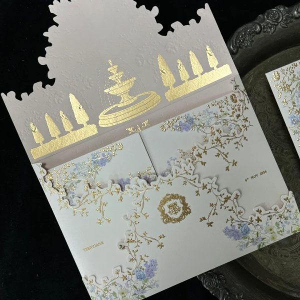 European Palace Wedding Invitation | Elegant Fountain Design
