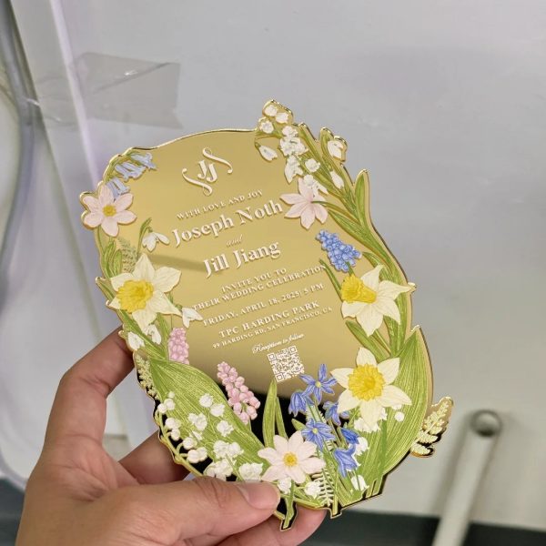 Floral Metal Mirror Wedding Invitation Luxury Garden Edition