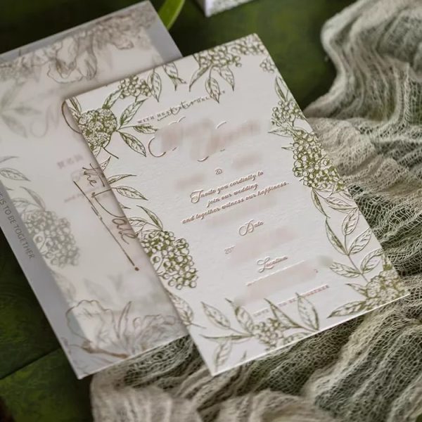 Vintage Botanical Embossed Wedding Invitation